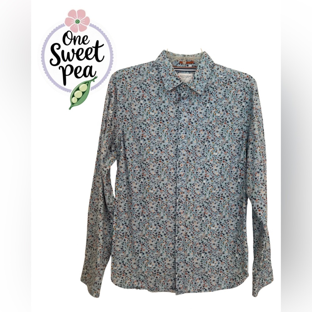 Cactus-man Blue Casual Button Down Shirt with Floral Print